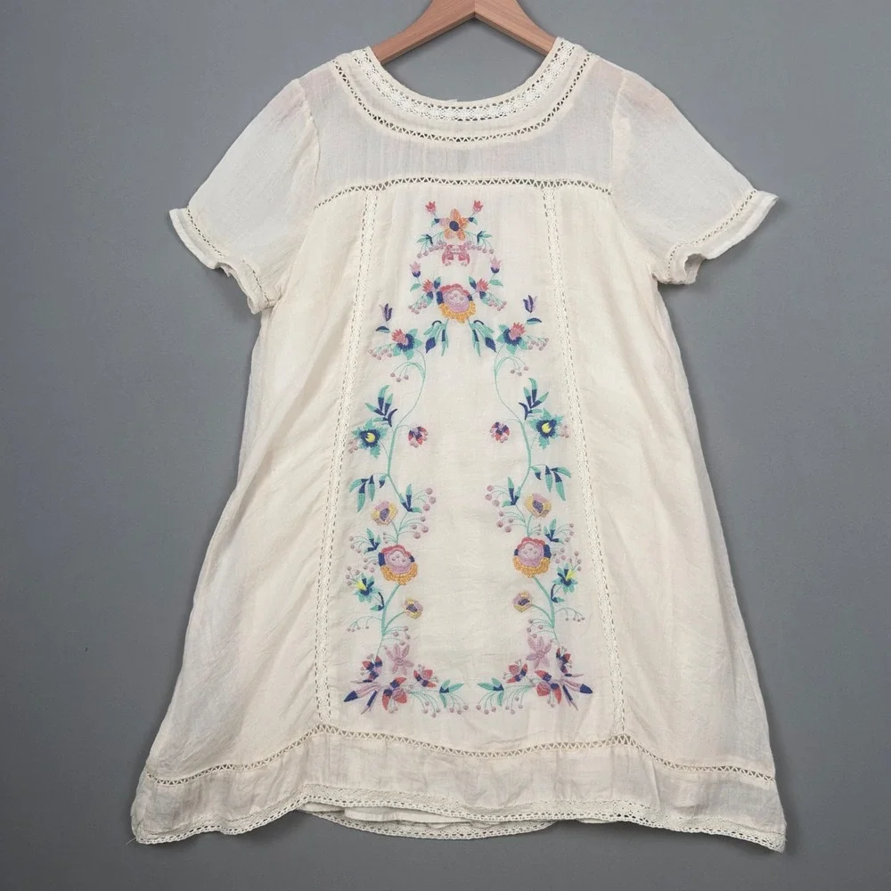Umgee Ivory Embroidered Boho Dress S Cottagecore Floral Lace Gauze